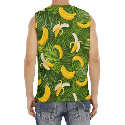 Green Tropical Banana Pattern Print Men's Fitness Tank Top