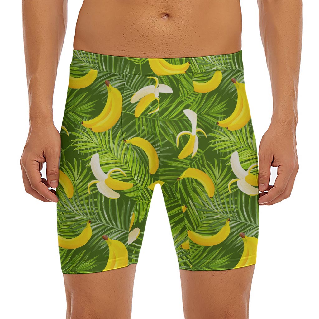 Green Tropical Banana Pattern Print Men's Long Boxer Briefs