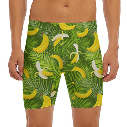 Green Tropical Banana Pattern Print Men's Long Boxer Briefs