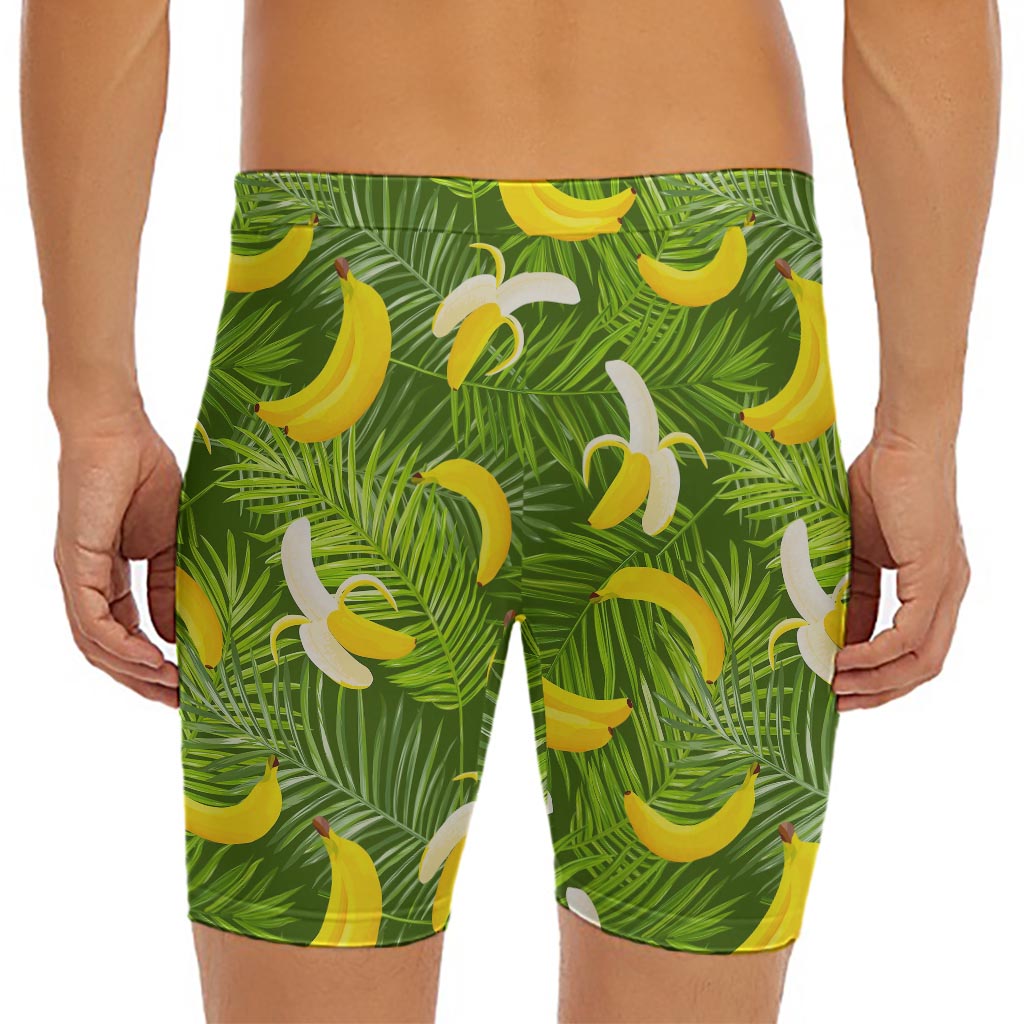 Green Tropical Banana Pattern Print Men's Long Boxer Briefs