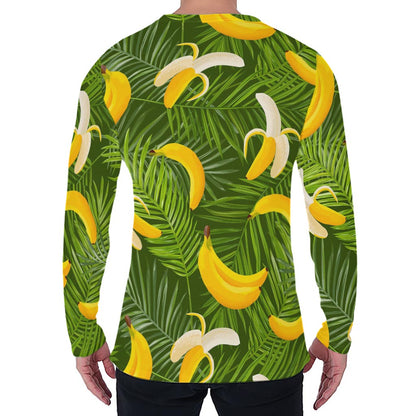 Green Tropical Banana Pattern Print Men's Long Sleeve T-Shirt