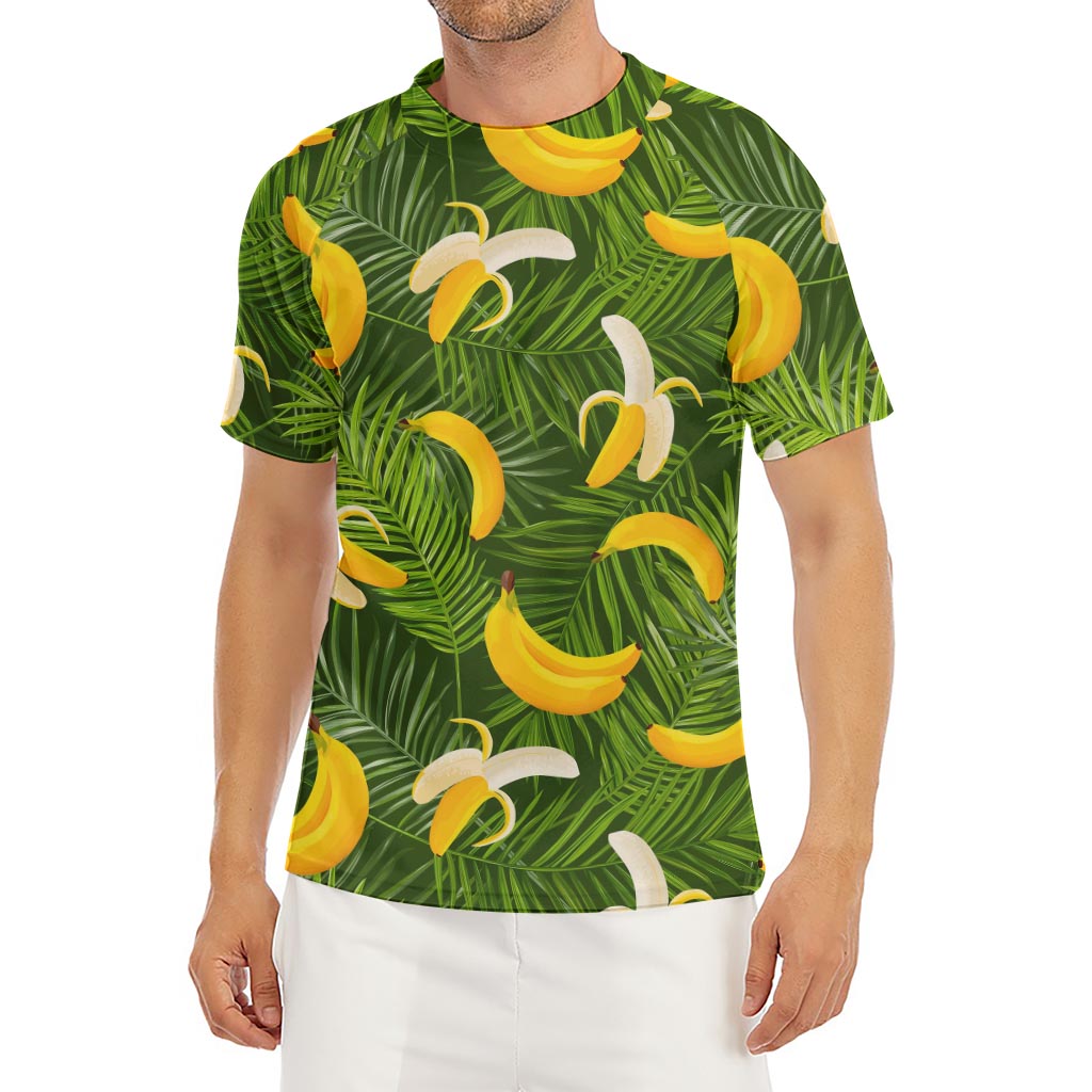 Green Tropical Banana Pattern Print Men's Short Sleeve Rash Guard