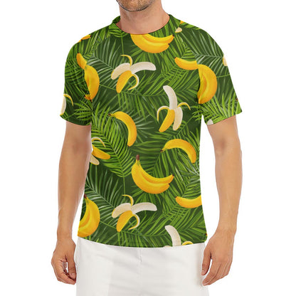 Green Tropical Banana Pattern Print Men's Short Sleeve Rash Guard