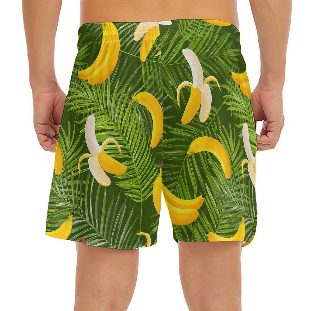 Green Tropical Banana Pattern Print Men's Split Running Shorts