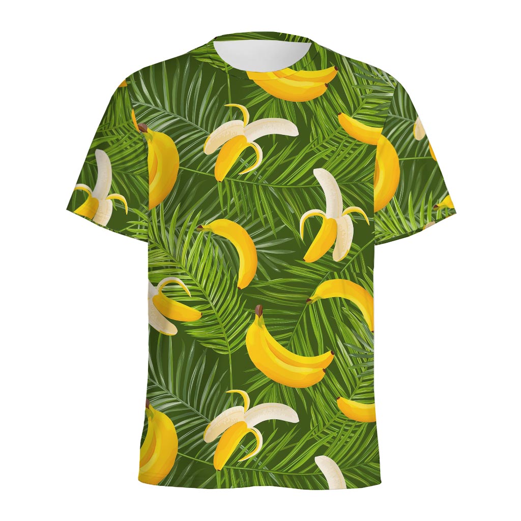 Green Tropical Banana Pattern Print Men's Sports T-Shirt