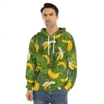 Green Tropical Banana Pattern Print Men's Velvet Pullover Hoodie