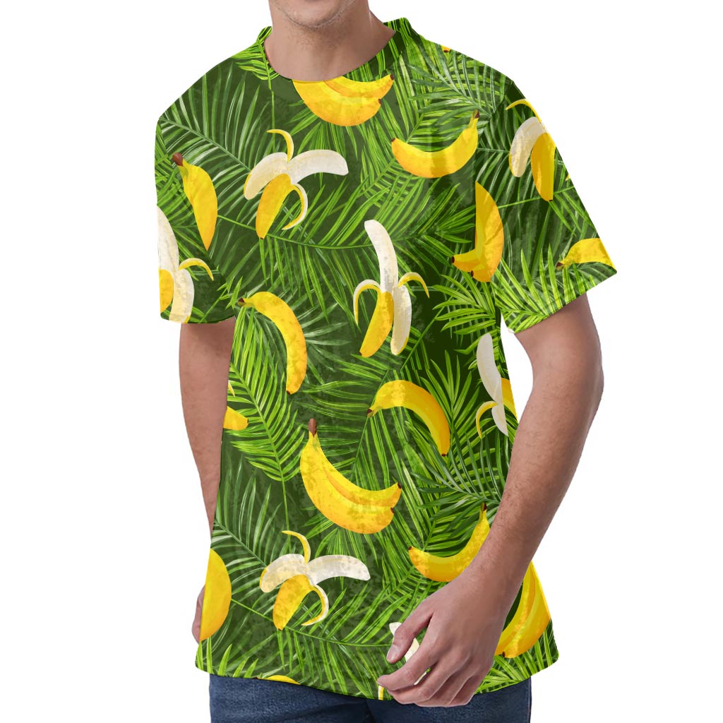 Green Tropical Banana Pattern Print Men's Velvet T-Shirt