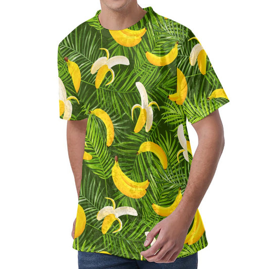 Green Tropical Banana Pattern Print Men's Velvet T-Shirt