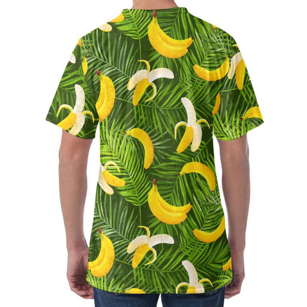 Green Tropical Banana Pattern Print Men's Velvet T-Shirt