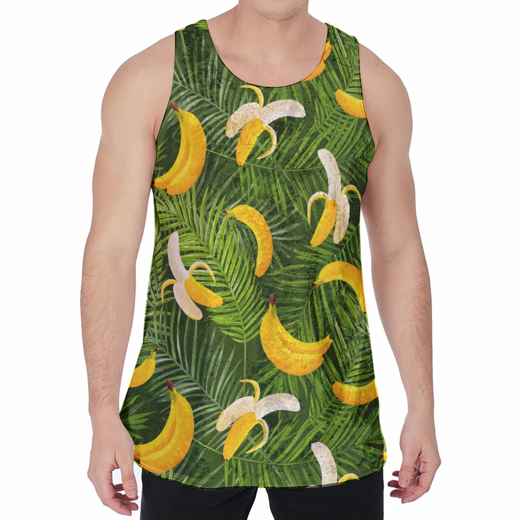 Green Tropical Banana Pattern Print Men's Velvet Tank Top