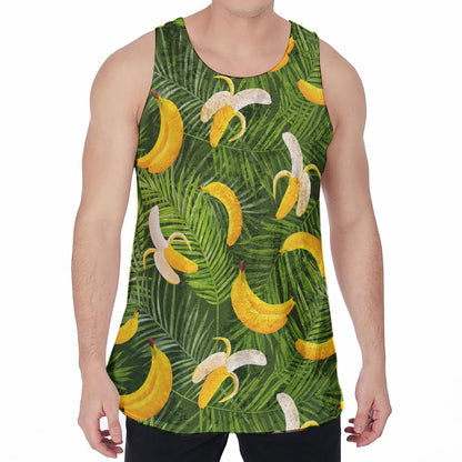 Green Tropical Banana Pattern Print Men's Velvet Tank Top