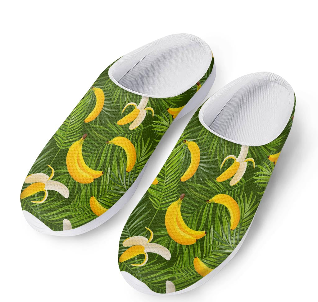 Green Tropical Banana Pattern Print Mesh Casual Shoes