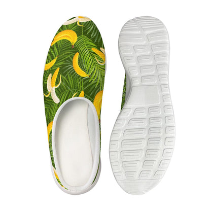Green Tropical Banana Pattern Print Mesh Casual Shoes