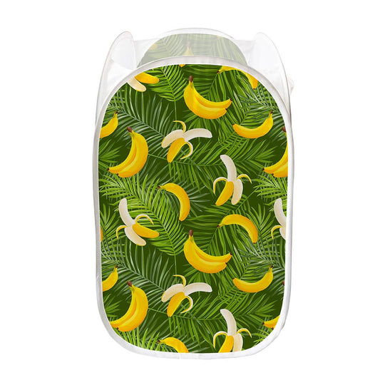 Green Tropical Banana Pattern Print Mesh Laundry Hamper