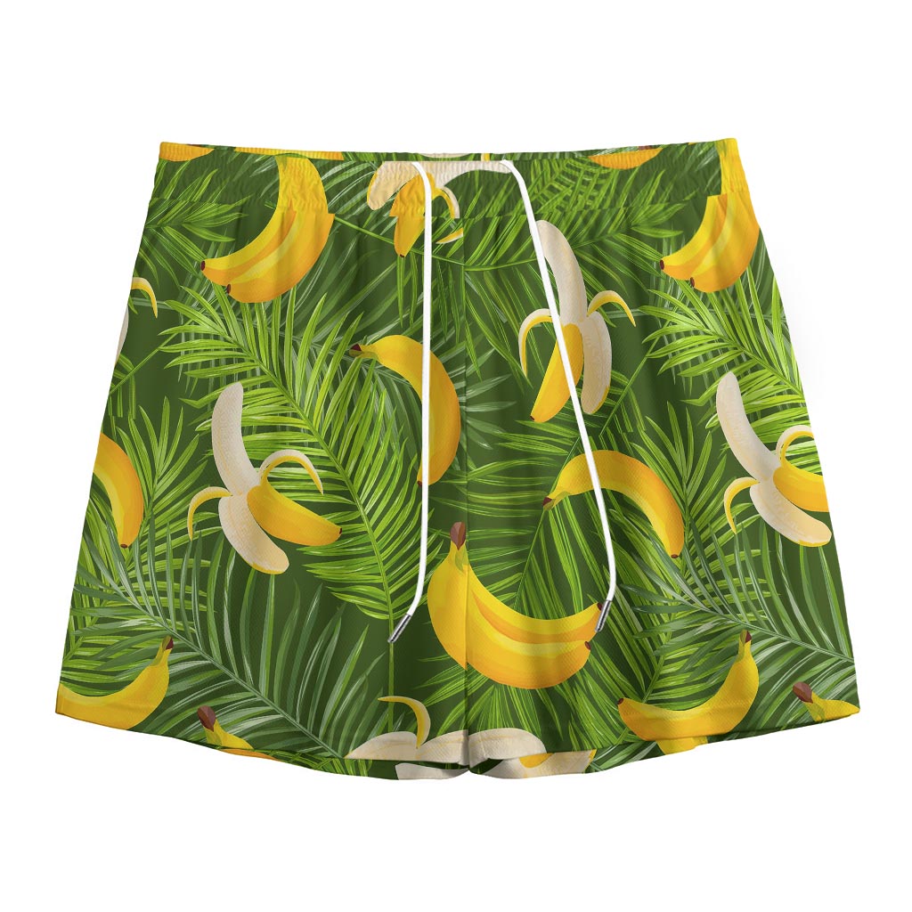 Green Tropical Banana Pattern Print Mesh Shorts