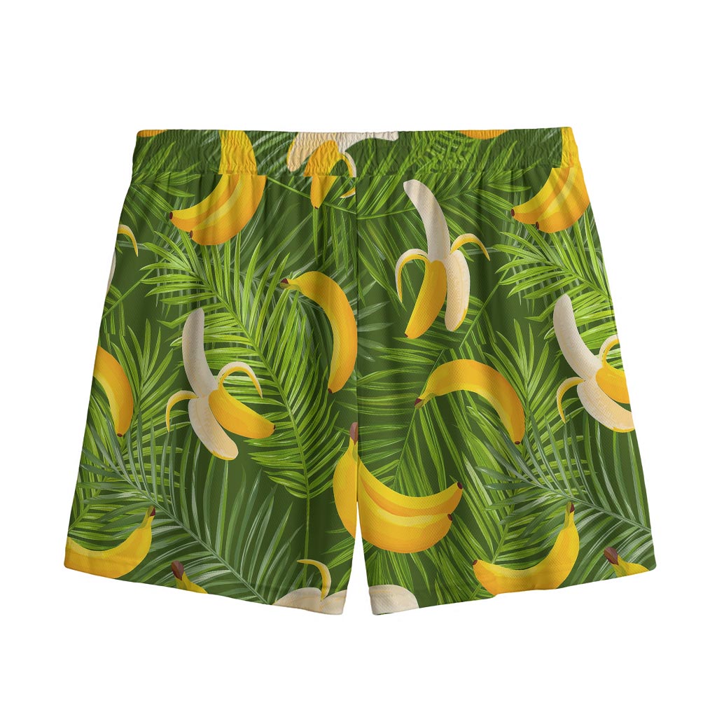 Green Tropical Banana Pattern Print Mesh Shorts