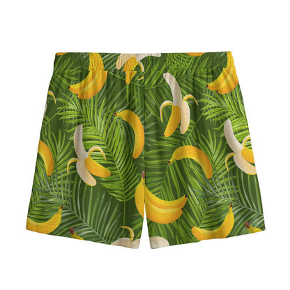 Green Tropical Banana Pattern Print Mesh Shorts