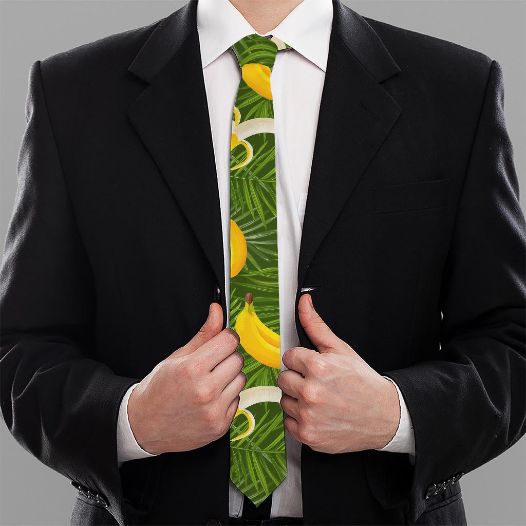 Green Tropical Banana Pattern Print Necktie