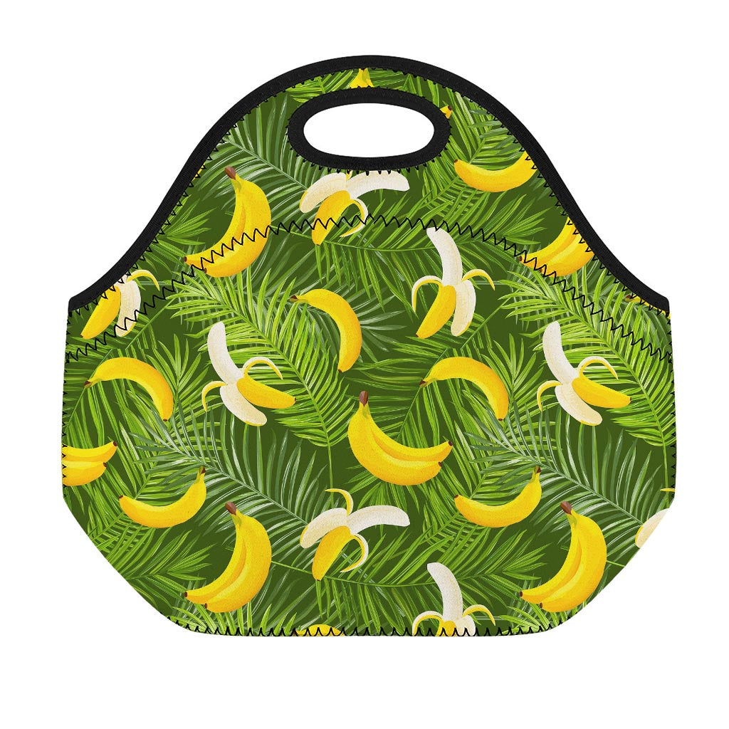 Green Tropical Banana Pattern Print Neoprene Lunch Bag