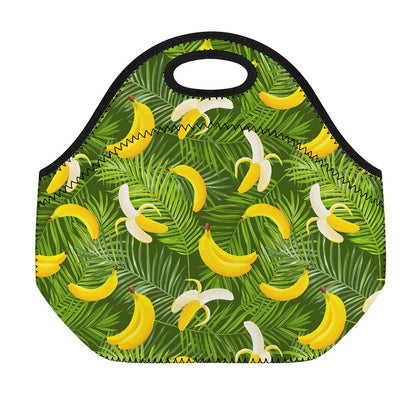 Green Tropical Banana Pattern Print Neoprene Lunch Bag
