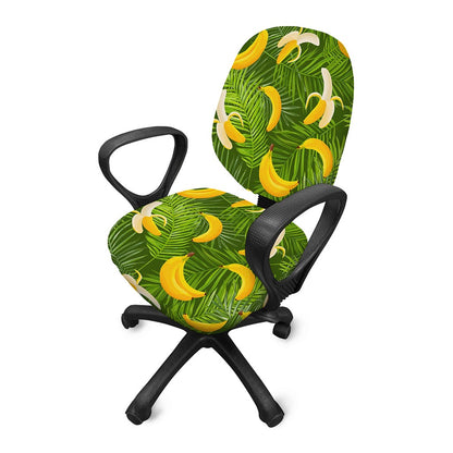 Green Tropical Banana Pattern Print Office Chair Cover