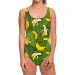 Green Tropical Banana Pattern Print One Piece Swimsuit