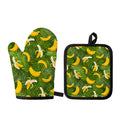 Green Tropical Banana Pattern Print Oven Mitt And Pot Holder Set