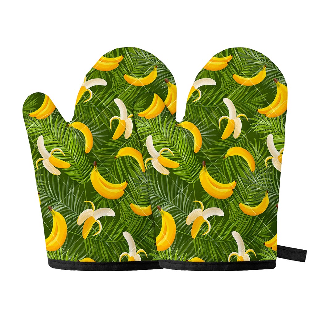 Green Tropical Banana Pattern Print Oven Mitts