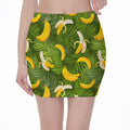 Green Tropical Banana Pattern Print Pencil Mini Skirt