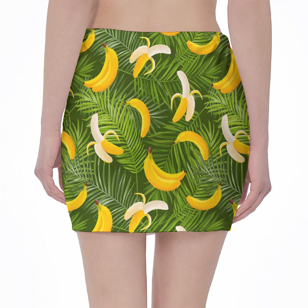 Green Tropical Banana Pattern Print Pencil Mini Skirt