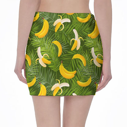 Green Tropical Banana Pattern Print Pencil Mini Skirt