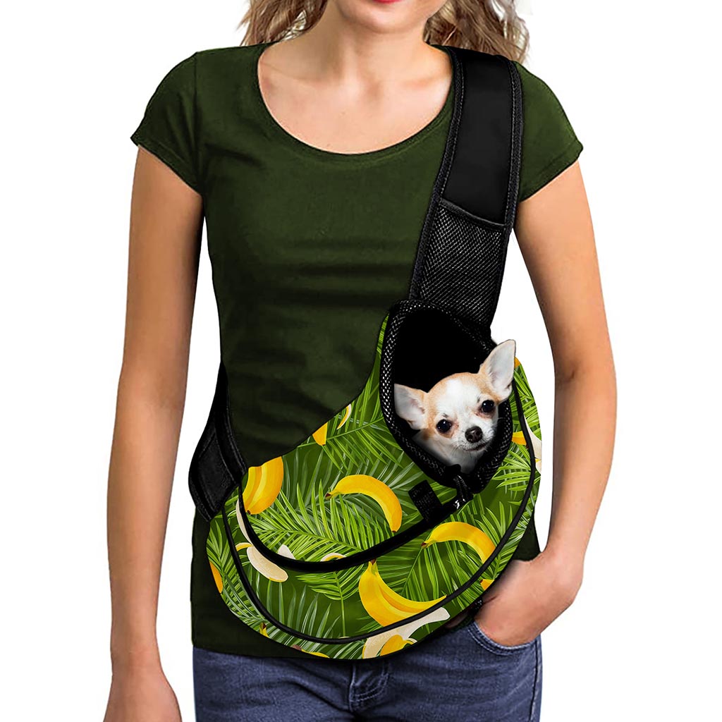 Green Tropical Banana Pattern Print Pet Sling Carrier