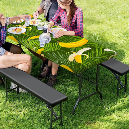 Green Tropical Banana Pattern Print Picnic Table Cover