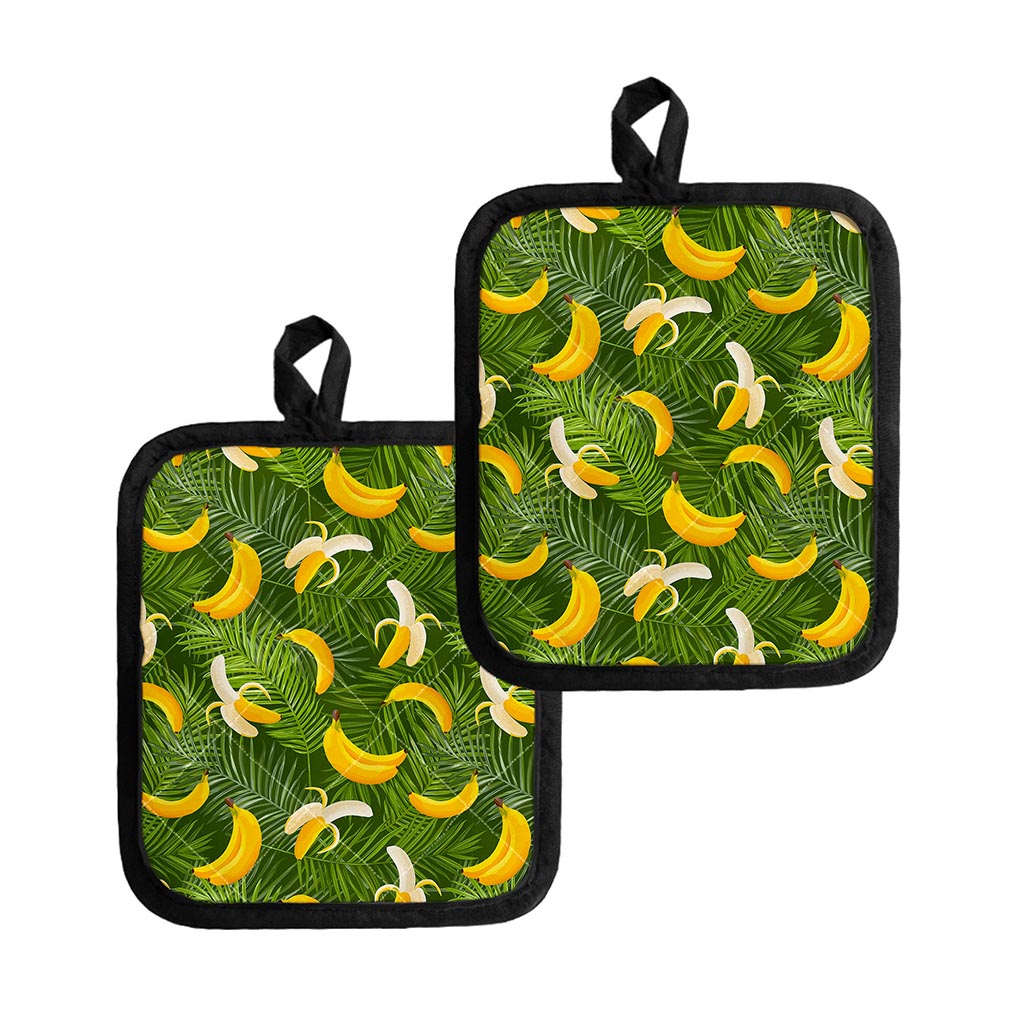 Green Tropical Banana Pattern Print Pot Holders
