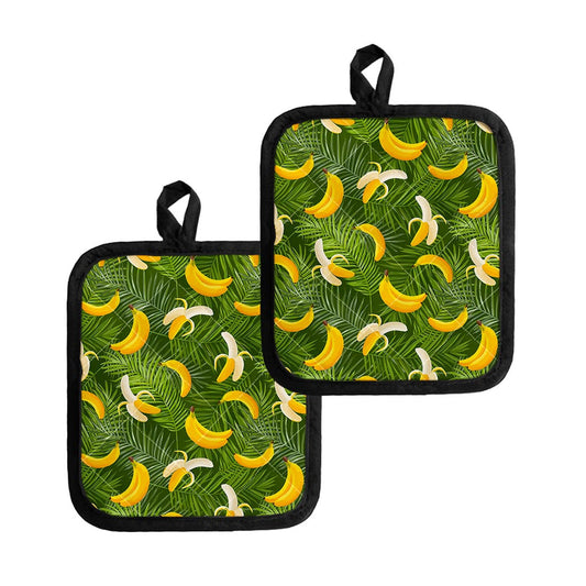 Green Tropical Banana Pattern Print Pot Holders