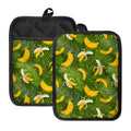 Green Tropical Banana Pattern Print Pot Holders With Pocket
