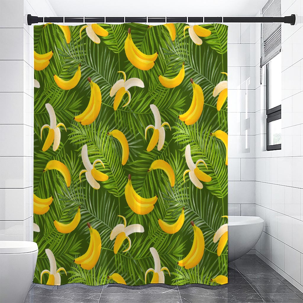 Green Tropical Banana Pattern Print Premium Shower Curtain
