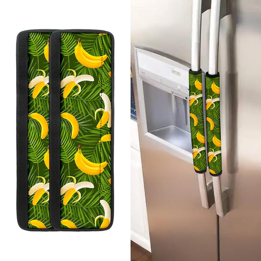 Green Tropical Banana Pattern Print Refrigerator Handle Covers