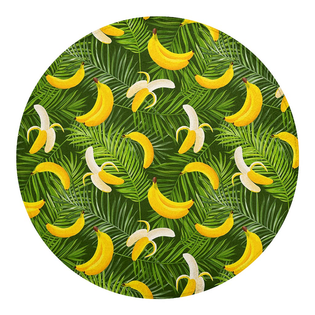 Green Tropical Banana Pattern Print Round Blanket
