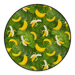 Green Tropical Banana Pattern Print Round Floor Mat