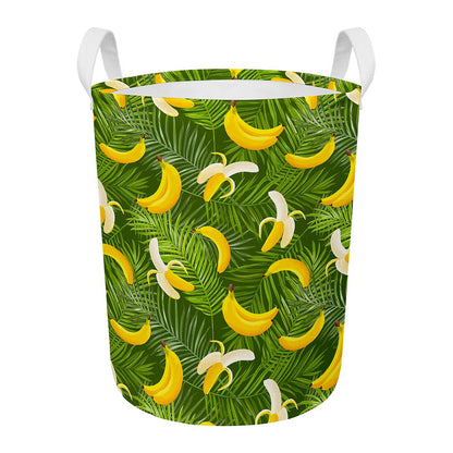 Green Tropical Banana Pattern Print Round Laundry Basket