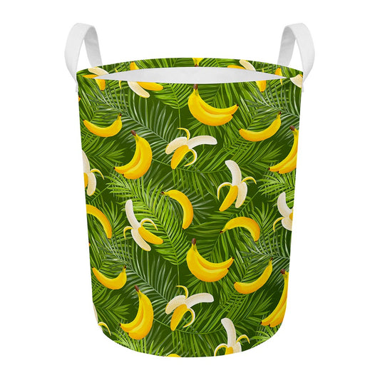 Green Tropical Banana Pattern Print Round Laundry Basket