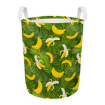 Green Tropical Banana Pattern Print Round Laundry Basket