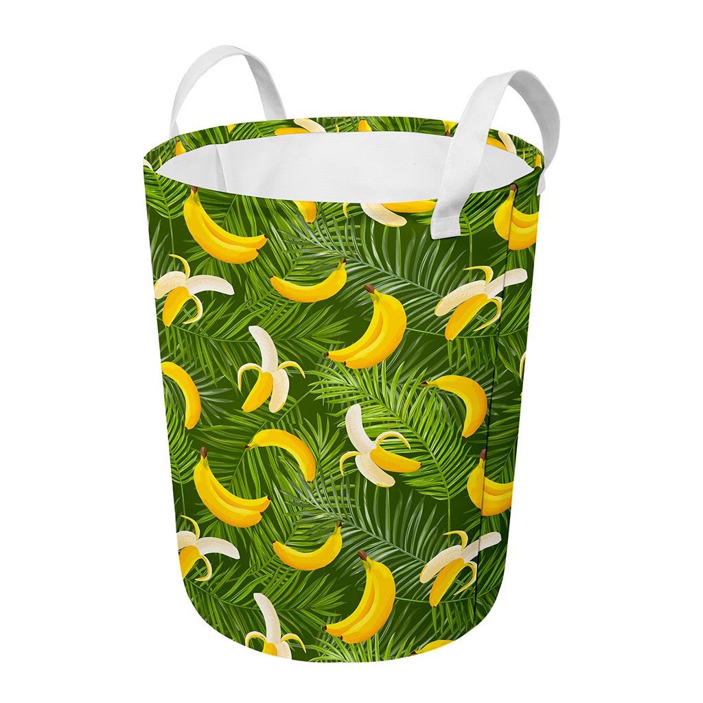 Green Tropical Banana Pattern Print Round Laundry Basket