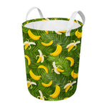 Green Tropical Banana Pattern Print Round Laundry Basket