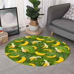 Green Tropical Banana Pattern Print Round Rug
