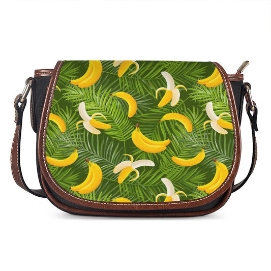 Green Tropical Banana Pattern Print Saddle Bag