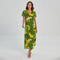 Green Tropical Banana Pattern Print Short Sleeve Maxi Dress