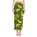 Green Tropical Banana Pattern Print Side Slit Maxi Skirt