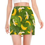 Green Tropical Banana Pattern Print Side Slit Mini Skirt